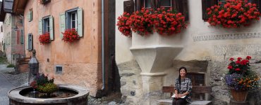 A street in Guarda in the Lower Engadine, Switzerland